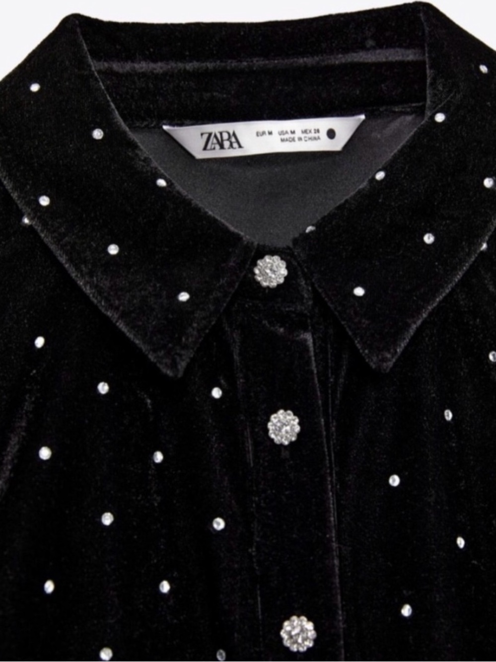Zara Black Velvet Mini Dress with Rhinestone Dots - Picture 3 of 6